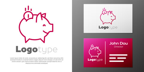 Logotype line Piggy bank with coin icon isolated on white background. Icon saving or accumulation of money, investment. Logo design template element. Vector.