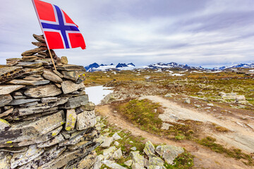 Wall Mural - Stone stack with norwegian flag