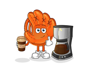 Wall Mural - baseball glove drinking coffee illustration. character vector