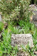 Grave Of Albert Camus In Lourmarin, Provence, France. The Nobel-Prize-winning Author Of The Stranger, The Plague, And The Fall Is Buried Beneath A Simple Stone Gravestone In A Sleepy French Village. 