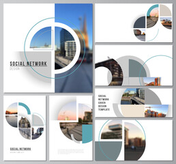 Poster - Vector layouts of modern social network mockups for cover design, website design, website backgrounds or advertising. Background with abstract circle round banners. Corporate business concept template