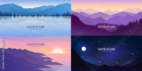 Vector abstract background set. Minimalist style. Flat concept. 4 landscapes ...