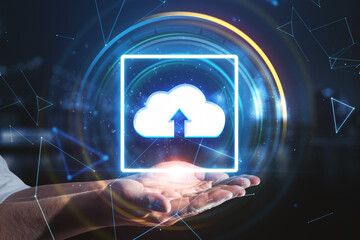 Poster - Hand holding glowing cloud interface
