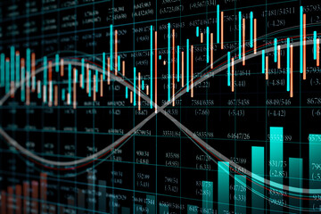Poster - Glowing stock chart with candlestick and index grid.