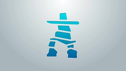 Sticker - Blue line Inukshuk icon isolated on grey background. 4K Video motion graphic animation