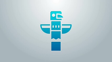 Sticker - Blue line Canadian totem pole icon isolated on grey background. 4K Video motion graphic animation