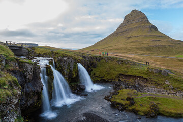 kirkjufell mountain with waterfalls. kirkjufell is a 463 m high mountain on the north coast of icela