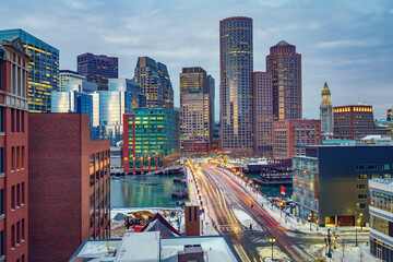 Fototapete - View on Boston city center at winter morning