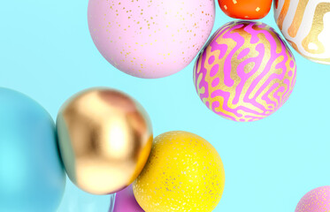 Poster - Abstract holiday background with fancy geometric balloons. 3d render.