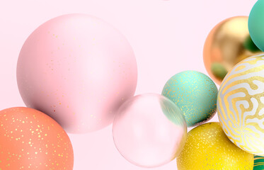 Poster - Abstract holiday background with fancy geometric balloons. 3d render.