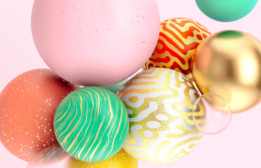 Poster - Abstract holiday background with fancy geometric balloons. 3d render.