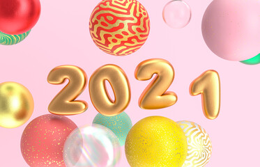 Aufkleber - Christmas and Happy new year background with fancy geometric balloons. 3d render.