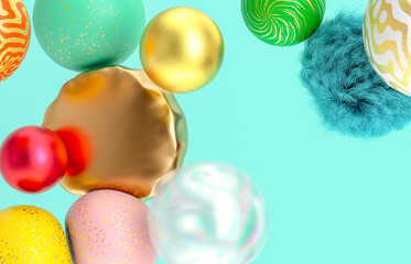 Aufkleber - Abstract holiday background with fancy geometric balloons. 3d render.