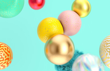 Poster - Abstract holiday background with fancy geometric balloons. 3d render.