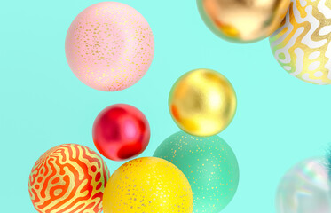 Aufkleber - Abstract holiday background with fancy geometric balloons. 3d render.