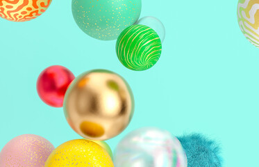 Poster - Abstract holiday background with fancy geometric balloons. 3d render.