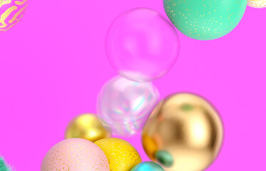 Aufkleber - Abstract holiday background with fancy geometric balloons. 3d render.