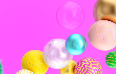 Poster - Abstract holiday background with fancy geometric balloons. 3d render.