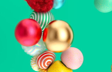 Poster - Abstract holiday background with fancy geometric balloons. 3d render.