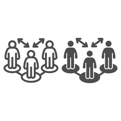 Poster - Social distance in group line and solid icon, social distancing concept, Distance limitation between three people sign on white background, avoid gathering and keep safe icon in outline style. Vector.
