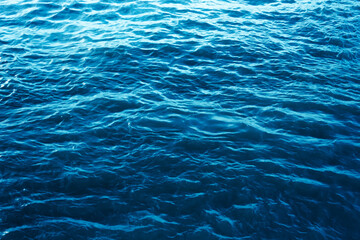 Wall Mural - Blue sea wave close up, low angle view for summer background.