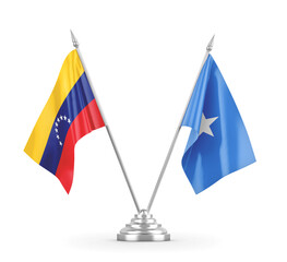 Somalia and Venezuela table flags isolated on white 3D rendering