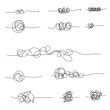 Set of random chaotic lines. Hand drawing insane tangled scribble clew. Vector icon isolated on white background. Editable stroke.