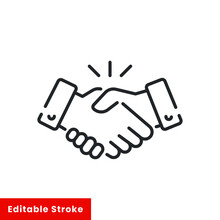Line Icon Style Commitment Meeting Agreement. Hand Shake For Deal Contract, Partnership, Teamwork, Business Greeting. Simple Outline For Web App.Vector Illustration. Editable Stroke EPS 10