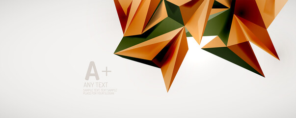 Vector triangle geometric backgrounds. Low poly 3d shape on light backdrop. Vector illustration for covers, banners, flyers and posters and other designs