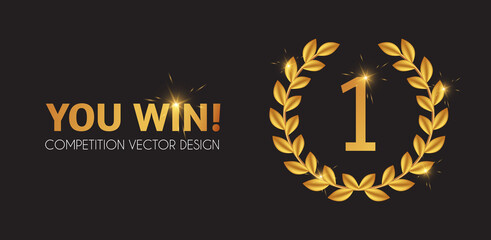you win first place and award design with golden lauren wreath. luxury element