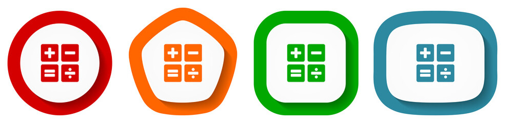 Poster - Calculator vector icon set, flat design buttons on white background