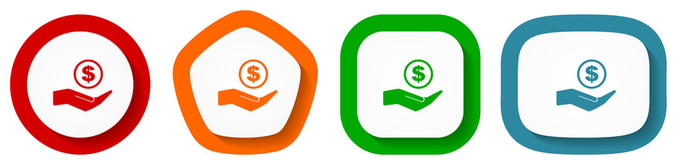 Aufkleber - Money, cash vector icon set, flat design buttons on white background