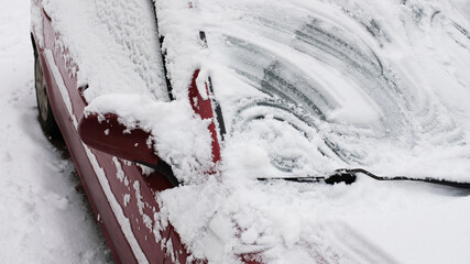 Canvas Print - car in the snow close up. frozen car