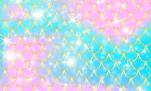 Golden Pattern. Holographic Rainbow Background. Gold Scales. Mermaid Print.