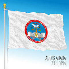 Wall Mural - Addis Ababa regional flag, Republic of Ethiopia, vector illustration on the blue sky background