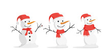 Vector Set Of Three Christmas Snowmen Isolated On A White Background.