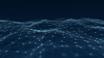 Poster - abstract wave background with dots and lines moving in space. technology illustration. futuristic mo