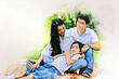 © Watercolor_Concept - Abstract colorful happiness Asia family smile portrait and stay home for protect coronavirus on watercolor illustration painting background.