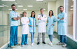© My Ocean studio - Happy team of successful and confident modern medical doctors are posing and looking on the camera at the hospital corridor