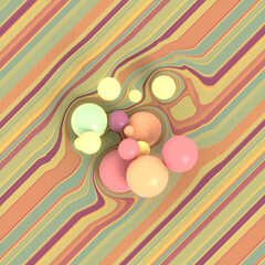 Aufkleber - Group of multi colored balls on a striped surface. Modern geometric design element. 3d rendering illustration