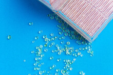 Boxes With Silica Gel Absorbs Moisture On Blue Background