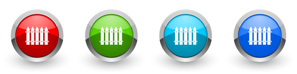 Leinwandbilder - Wooden fence, barrier silver metallic glossy icons, set of modern design buttons for web, internet and mobile applications in four colors options isolated on white background