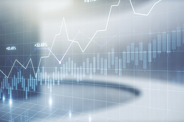 Poster - Abstract virtual financial graph hologram on modern interior background, financial and trading concept. Multiexposure