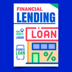 Sticker - Financial Lending Office Promotion Poster Vector. Financial Building On Advertising Banner. Loan Business Company, Money Management And Investment Concept Template Style Color Illustration