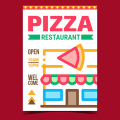 Sticker - Pizza Restaurant Creative Promotion Banner Vector. Pizza House Building On Advertising Poster. Italian Pizzeria Delicious Traditional Fast Food Concept Template Style Color Illustration