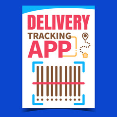 Canvas Print - Delivery Tracking App Promotion Banner Vector. Scanning Barcode For Online Checking Location On Advertising Poster. Bar Code Of Delivering Application Concept Template Style Color Illustration