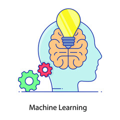 Sticker - 
Machine intelligence, flat outline icon of machine learning 
