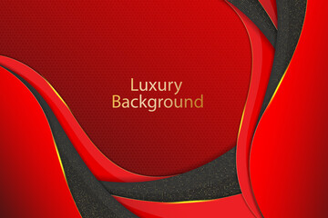 Abstract black and red color shapes luxury Vector illustration background with golden glitter dots.