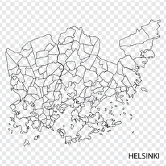 Sticker - High Quality map of Helsinki is a city  Finland, with borders of the regions. Map of Helsinki for your web site design, app, UI. EPS10.