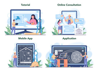 Poster - Engineering online service or platform set. Technology and science.